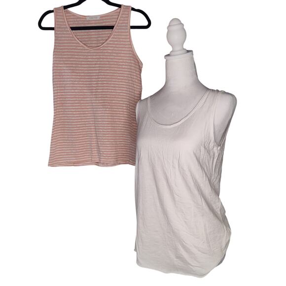 Florencia Bundle 2 Tanks Tops White Pink Stripe Large lightweight boho beachy - Picture 1 of 4